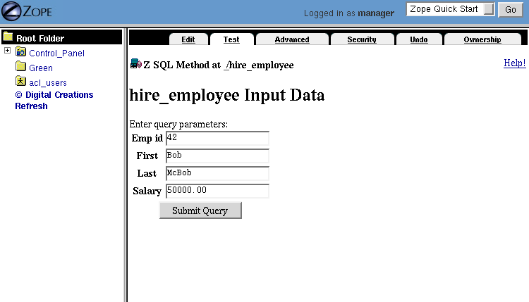 The hire_employee Test view
