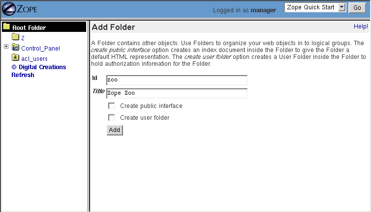 Folder add form.