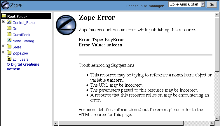 DTML error message indicating that it cannot find a
    variable.