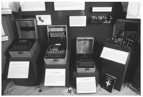 Enigma cipher machines displayed at the National Cryptologic Museum in Fort Meade, Maryland. ©RUBIN STEVEN/CORBIS SYGMA.