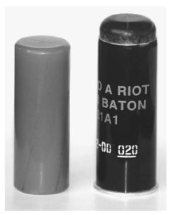 An old baton round, left, and one of the new baton rounds, right, also known as plastic bullets. The plastic bullets expand upon contact and release most of their destructive energy before penetrating vital organs. AP/WIDE WORLD PHOTOS.