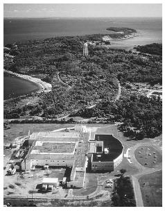 The Plum Island Animal Disease Center in Plumb Island, New York, is shown in an aerial view. Researchers at the facility focus on animal diseases that can affect the health, security, and economic interests of the United States, such as the prevention of a foot-and-mouth disease outbreak introduced into the country by foreign livestock and travelers. AP/WIDE WORLD PHOTOS.