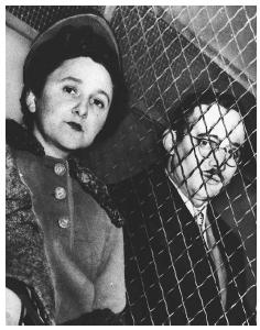 Ethel Rosenberg and her husband Julius are separated by a wire screen as they ride to separate jails in New York City in 1951 after their conviction for delivering secrets, including vital atomic bomb data, to the Soviet Union. AP/WIDE WORLD PHOTOS.