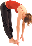 Repeat step 3: torso lowered, head and neck relaxed, legs extended and hands touching the floor