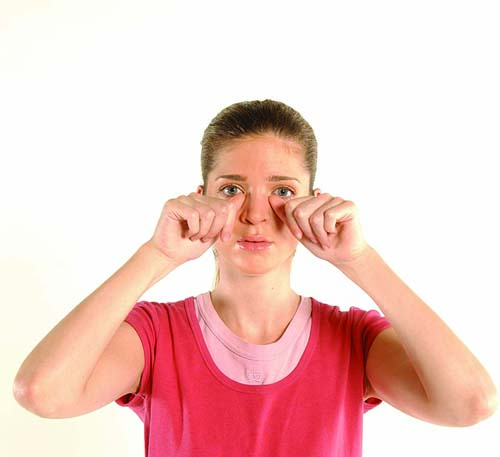 To clear a congested nose, press your thumbs against your nose