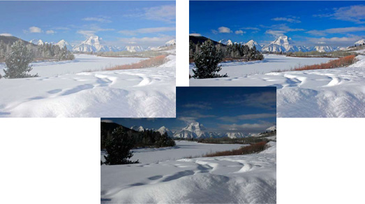 These are the three bracketed photos that captured this snowy scene.